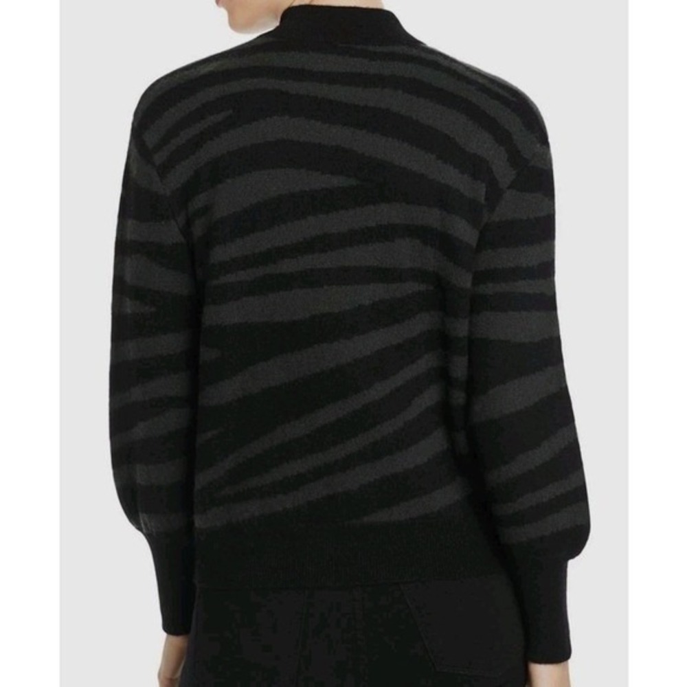 AQUA Cashmere Zebra Stripe‎ Balloon Sleeve Mock Neck Sweater Sz L Luxury Soft - Picture 2 of 7